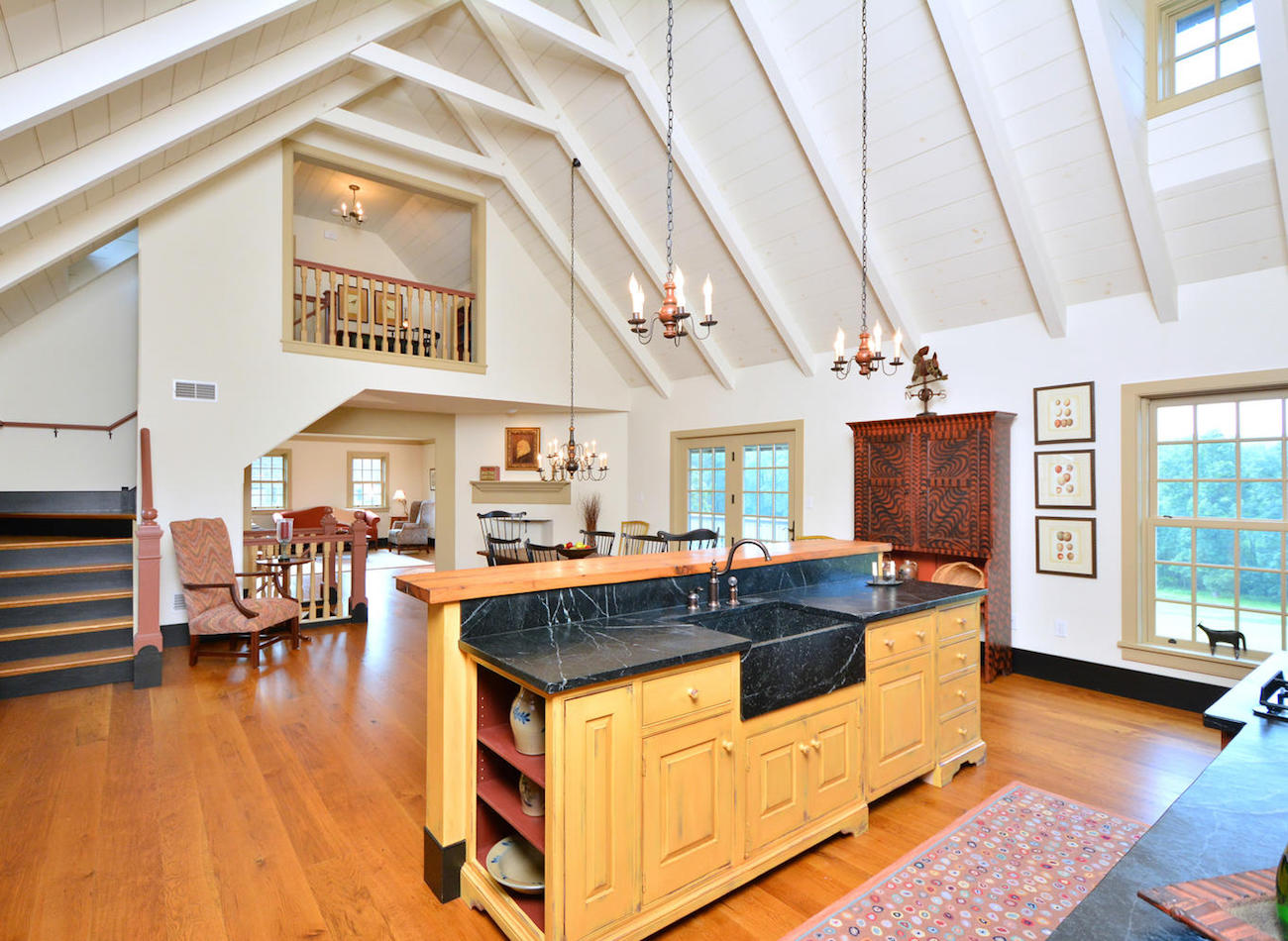 Kitchen with center island in an olde bulltown home